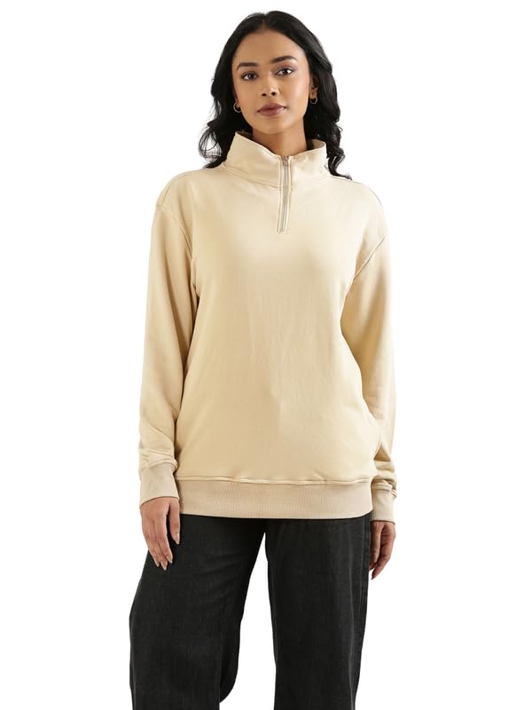 Image of SAADAA Unisex Zip Neck Sweatshirt | Quarter Zip High Neck | Cotton-Blend Fleece| Winter Wear Sweatshirt with Pockets | Casual Fit