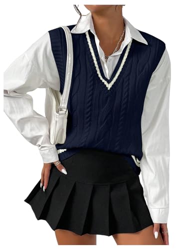 SOLY HUX Women's Striped V Neck Sleeveless Sweater Vest Casual Knit Tank Tops