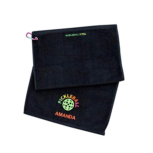 Black Pickleball Embroidered Towel - 100% Cotton Athletic towel
