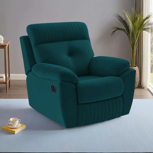 Image of Adorn India Premium Majestic 1 Seater Recliner Manual Sofa Chair | Ocean Blue Suede Velvet Fabric | Soft Padded Back Rest & Handrest | Living Room Recliner Chair | 3 Years Warranty