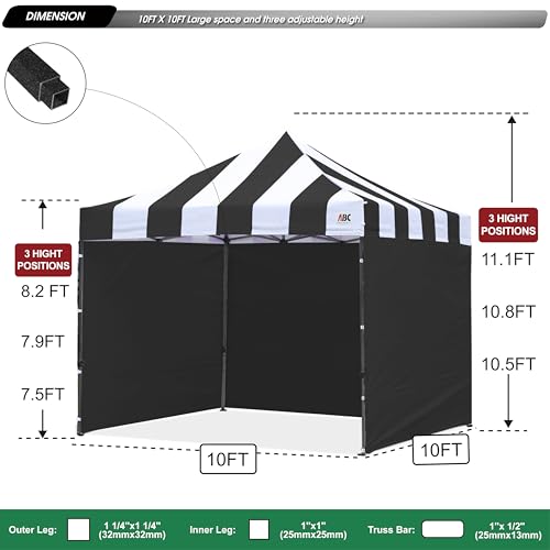 Image of ABCCANOPY Heavy Duty Easy Pop up Canopy Tent with Sidewalls 10x10,Strip Black