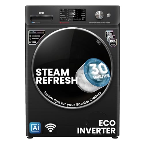 Image of IFB 11 Kg 5 Star, DeepClean, AI Powered, WiFi, Fully Automatic Front Load Washing Machine (EXECUTIVE PLUS BXN 1114KH, PowerSteam, 9 Swirl, Steam Refresh, Inbuilt Heater, Eco Inverter, Black VCM)