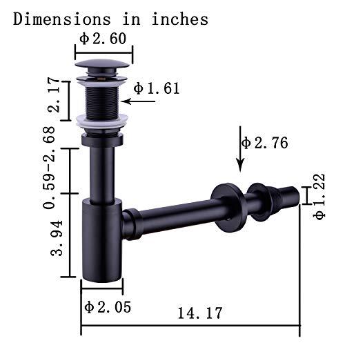 GORDEE Bathroom Sink Stopper P-Trap Complete Set Adjustable 1-1/4 Bottle Trap Solid Brass Sink Drain Kit Tube and Pop Up Drain Stopper Set without Overflow, Matte Black