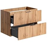 Lomadox Badkamermeubel wastafel onderkast 80 cm in Wotaan eiken met gegroefde voorkant, 2 softclose-lades, B/H/D ca. 80/57/46 cm