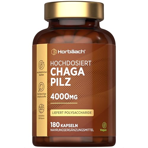 Chaga Pilz Kapseln 4000mg | 180 Capsules | Pilz Extrakt Hochdosiert | Mushroom Supplement | by Horbaach
