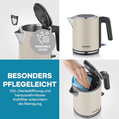 Severin elektrischer Wasserkocher 1L, Kalkfilter, 1-Hand-Bedienung, 2400 W – Ansicht 5