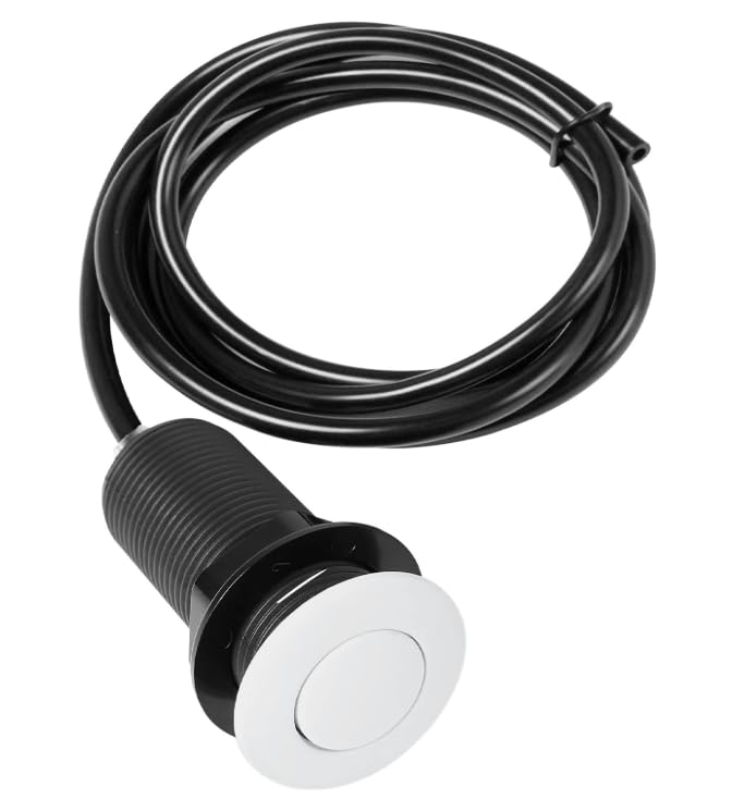 Air Activated Switch Button with Air Hose, Sink Top White Push Button for Food Waste Garbage Disposal Part (LONG, 4 Inch)