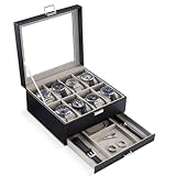 ProCase 腕時計ケース 8本 PU製 2段式 ウオッチボックス 男女兼用 収納ボックス アクセサリーケース アクセサリー 収納 ディスプレイ 小物整理 誕生日 記念日プレゼント -ブラック