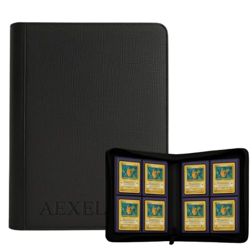 Image of Top Loader Card Binder, 112 Card Capacity, 4 Pocket Zipper PU Armoured Material For Trading Cards, Sports Cards, TCG Cards (Jet Black)