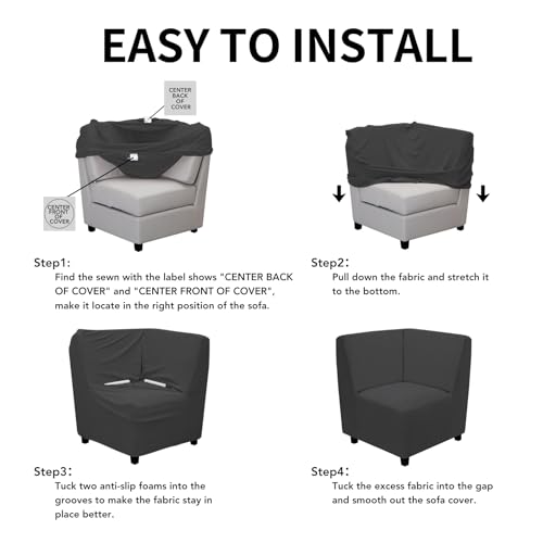 Image of Easy-Going Stretch Sectional Corner Sofa Slipcover 1-Piece Couch Sofa Cover Furniture Protector Soft with Elastic Bottom for Kids, Pet, Spandex Jacquard Fabric Dark Gray
