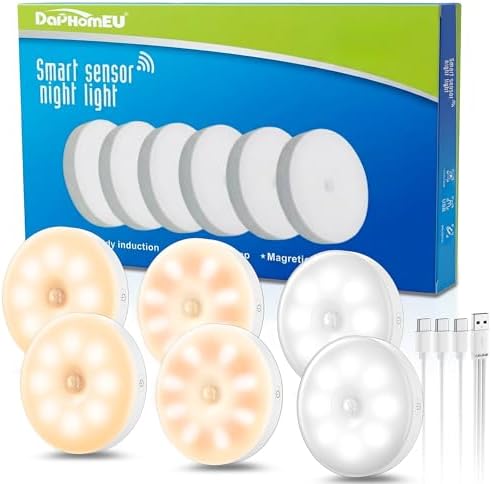 6 Pack LED Light with Motion Sensor Usb Rechargeable, Indoor Moti...