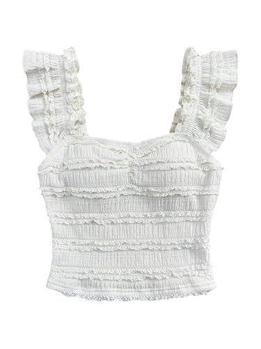 Women's Y2K Lace Ruffle Trim Tank Tops Textured Sleeveless Crop Girly Top Cutecore Clothes