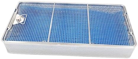 High-Temperature 304 Stainless Steel Medical Sterilization Box, Pressure Resistant Surgical Instrument Basket with Lid, Punched Holes & Silicone Pad, Ideal for Dental Trays