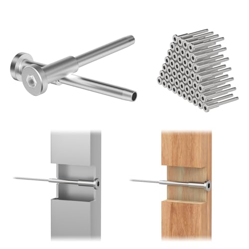 Image of 50Pack 1 /8 inch Invisible Cable Railing Kit, T316 Stainless Steel Invisible Receiver and Swage Stud End for Cable Railing, Hidden Swage Tensioner for Wood&Metal Cable Post, Wire Railing Kit, RG60
