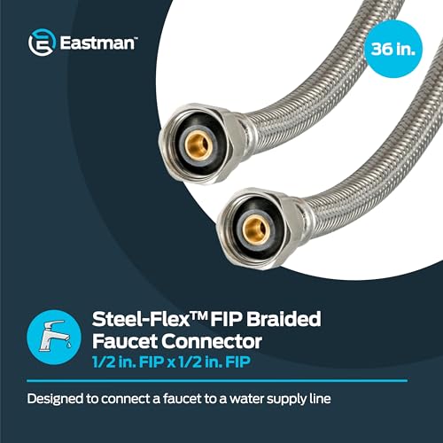 Eastman 36 Inch Steel-Flex Faucet Connector, Braided Stainless Steel Supply Line with 1/2 In. FIP Ends, 48020