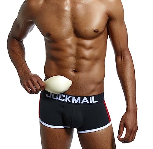 JOCKMAIL Mens Bulge Front Padded Boxer Briefs,Soft Cotton Underwear Double Removable Push Up Cup Trunk One Pack