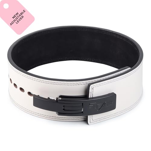 Image of Flexor Powerlifting Adjustable Lever Belt | 10mm Premium Leather | Micro-Adjust Lever Buckle | Powerlifting, Powerbuilding, Bodybuilding & Gym Training Belt for Squat & Deadlift (Men & Women) (White, S)