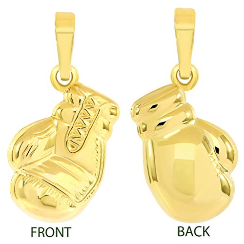 Jewelry America High Polish 14k Yellow Gold 3D Single Boxing Glove Charm Sports Pendant with Curb Chain Necklace2