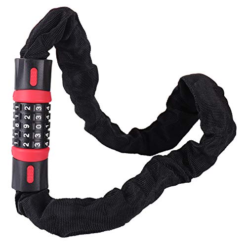 Tevlaphee Fietsslot fietsslot cijferslot fiets fietsslot cijfers kettingslot voor fiets, barbecue, motorfiets, deur, poort omheining 90cm 100 cm lengte (A#90cm,zwart & rood)
