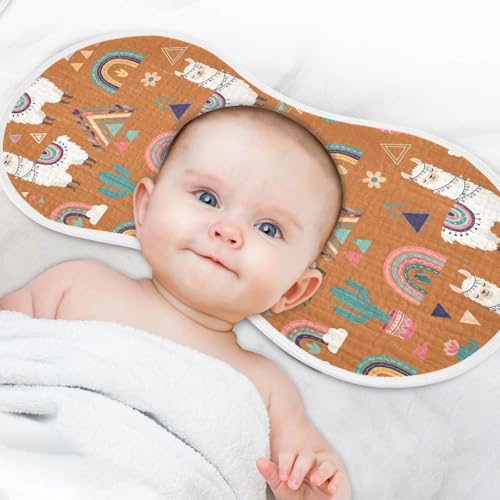 J JOYSAY Llama Cactus Rainbow Brown Baby Burp Cloths for Boys Girls Large 22''x11'' Cotton 4 Layer Baby Infant Burp Cloths for Infant Newborn one sizex44