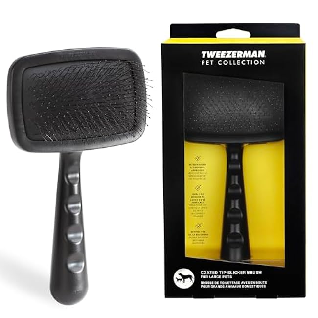 Tweezerman Dog and Cat Slicker Brush for Large Pets, Grooming Brush with Coated Bristles to Prevent Scratching and Ergonomic Handle-bVhUoOsH