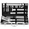 Grilljoy 22-Piece Stainless Steel BBQ Grill Tools Set with Black Aluminum Case - Premium Outdoor Cooking Accessories & Grilling Gifts for Men, Dad, BBQ Enthusiasts - Perfect Valentine's Day Gift