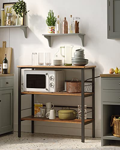 Beewoot Kitchen Island, Coffee Bar With 3 Shelves, Kitchen Shelf Units With Large Workstation, Bakers Rack With 9 Hooks, Industrial, Easy To Assemble, Rustic Brown Ki01Bb010 #TOP6