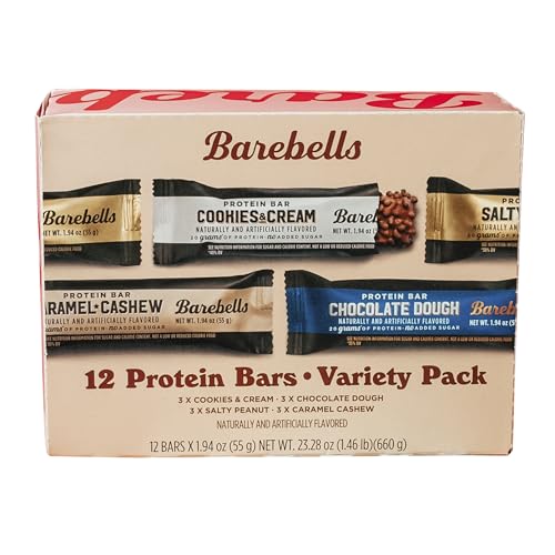 barebells protein bars variety pack - 12 count 19oz bars - protein snacks with 20g of high protein - chocolate protein bar with 1g of total sugars - perfect on the go protein snack amp breakfast bars