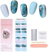 TOROKOM Cured Gel Nail Strips, Blue & Champagne Gold Gel Nail Strips Long Lasting Waterproof Real...