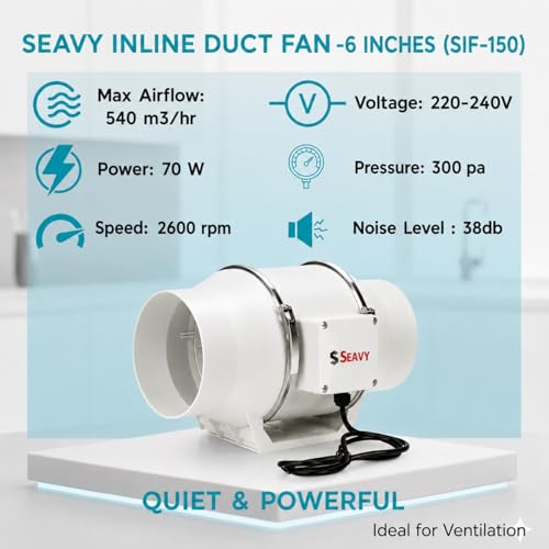 Image of 6 Inch Inline Fan | Silent Mix Flow | Inline Duct Fan | ExhaustInline Fan | Circular Inline Fan /Air Circulation System | White | 70W Copper Motor | 2 Speed | 540m3 /h | RPM 2600