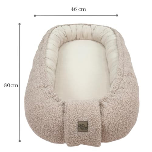 Miniatura 7 de Wiklinopol Set Babynest Beige Baby Nest Para Recién Nacido, Nido Cocoon Con Cojín Bärchen, Manta Dou Dou Canastilla Bebé Transpirable De Muselina Peluche Teddy