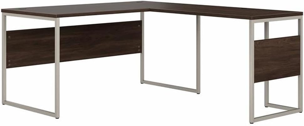 Bush Business Furniture Hybrid 60W x 30D L Shaped Table Desk with Metal Legs in Black Walnut