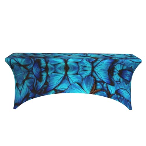 Nappe rectangulaire lavable polyester imprimé papillon bleu table - 3