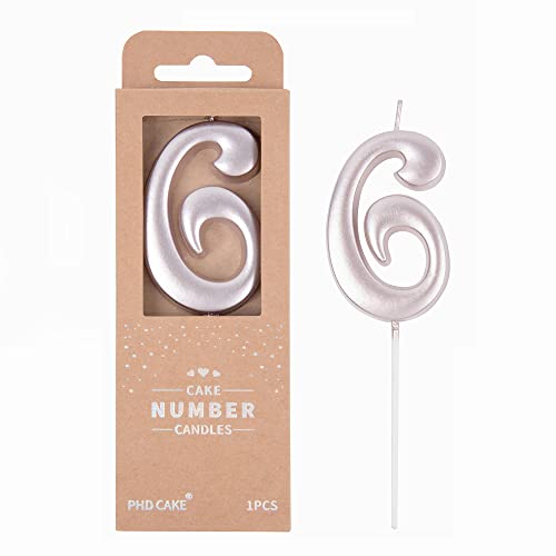 PHD CAKE 2.76 Inch Elegant Rose Gold 6 Number Birthday Candles, Rose Gold Number Candles, Cake Number Candles, Party Celebration