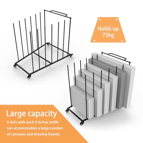 Image of Heavy-Duty Art Storage Rack for 57 inch Artwork - Canvas Drying Rack & Mobile Display Stand with Locking Casters, Metal Frame - Organizer for Artists, Framers, Studios, Vendors