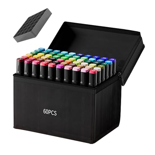 Flkiglm Rotuladores Artísticos,Juego de 60 Colores con Punta Pincel para Dibujo - Punta Biselada Para Acuarela Base Aceite Y Materiales Artísticos En Papel Vidrio Madera