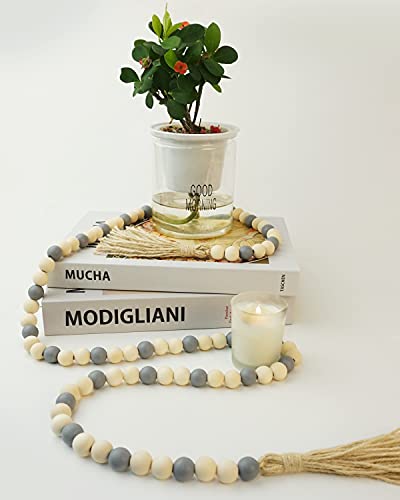 Wooden Beads Garland With Tassels, 61 Inch Wood Bead Garland, Modern Farmhouse Decor, Boho Home Decor Clearance #TOP4
