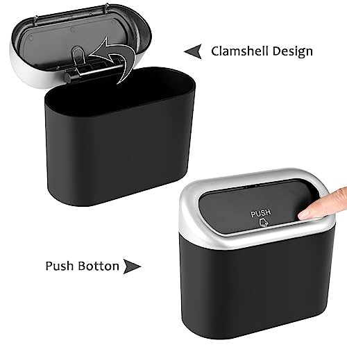 Image of Accmor Car Trash Can with Lid, Mini Vehicle Trash Bin Car Dustbin Garbage Organizer Holder with Trash Bag, 2 Pack Small Hanging Leakproof Cars Storage Bag Container for Auto, SUV, Office (Silver)