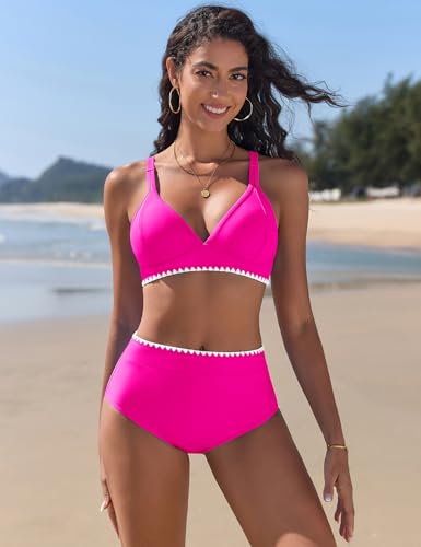UMIPUBO Women's Bikini Set Two Piece Swimsuit High Waisted V Neck Ladies Swimwear Stitched Bathing Swimming Suit(Rose Pink,L) - Image 7