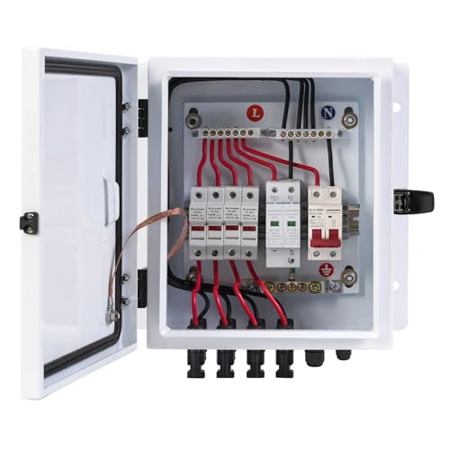 Elnuimex PV Combiner Box 4 String, IP65 Waterproof Solar Combiner with Lightning Arrester, Metal...