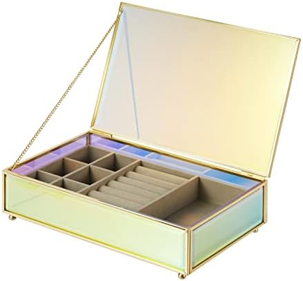 Moosy Life Aurora Borealis Glass Jewelry Box Storage Organizer for Earnings, Rings, Necklace, Pendant, Bracelets (Medium)