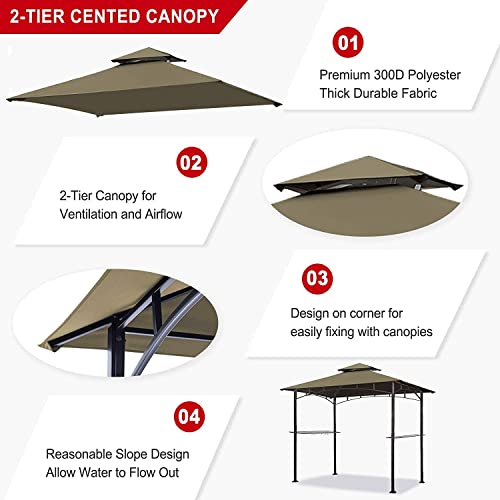 Eurmax Usa High Performance 5Ft X 8Ft Double Tiered Replacement Canopy Grill Bbq Gazebo Roof Top Gazebo Replacement Canopy Roof（Cocoa） #TOP29
