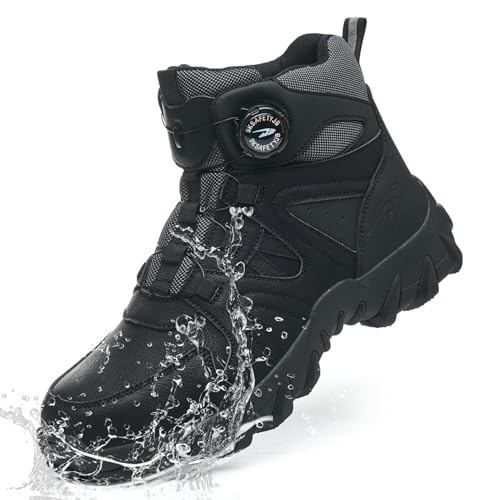 TimGross - TimGross Waterproof Steel Toe Boots for Men Non Slip Work Shoes Safety Indestructible Shoes Slip On Lightweight Construction Wide Width Boots 271/Black/45