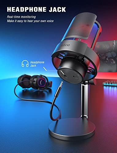 FIFINE mikrofon PC USBC, mikrofon do streamingu gier, studia podcastów, mikrofon USB PS4 PS5 MAC, mikrofon ze sterowaniem RGB, przełącznik wyciszenia, gniazdo słuchawkowe, filtr pop - A8