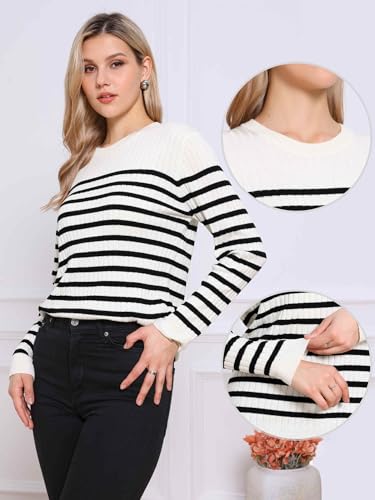 Allegra K Color Block Sweater for Women's Fall 2025 Striped Crew Neck Drop Shoulder Long Sleeve Pullover Knitted Tops2