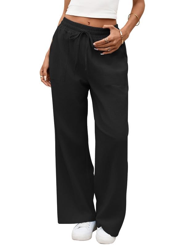 Pantalones Palazzo Lino Mujer Verano Ligeros Cintura Elástica Elegante