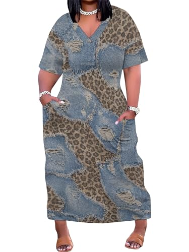 Image of PinkPatty Women's Oversize V Neck Short Sleeve Maxi Dress with Pockets