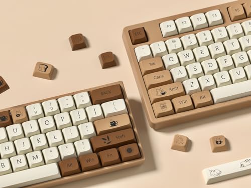 Image of dagaladoo Brown PBT Keycaps 140 Keys XDA Profile Cute Key caps Dye-Sublimation Coffee Cat Keycaps Set Custom Key caps for Cherry Gateron MX Swithes Mechanical Keyboard(Spacebar is 6.25U /7U)