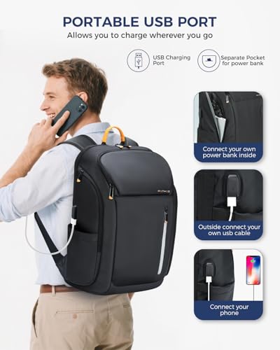 Ponhog 17 Inch Laptop Backpack for Men, Business Travel Anti-Theft Backpack with USB Charging Port, Water Resistant Computer Bag Carry On Flight Approved for Work College Weekender, Black - Image 5