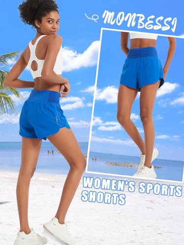 Monbessi Sporthose Damen Kurz mit Taschen Running Shorts High Waist Badeshorts Damen Sommer Tennishose für Yoga, Jogging, Training, Golf – Bild 3